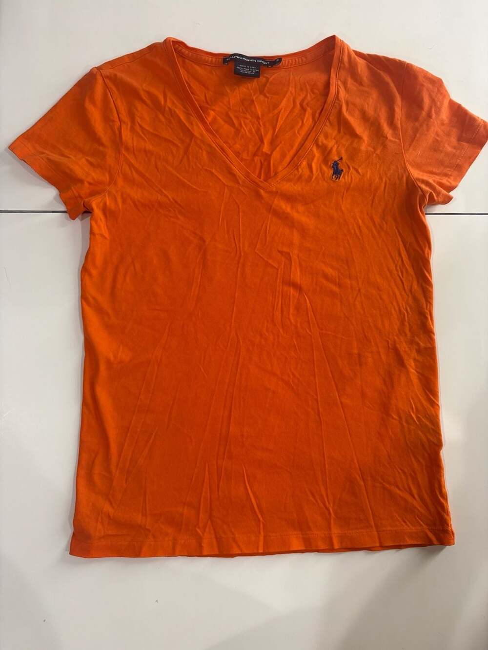 Ralph Lauren Sport Women's Orange Pima Cotton V-Neck Short Sleeve T-Shirt Size S